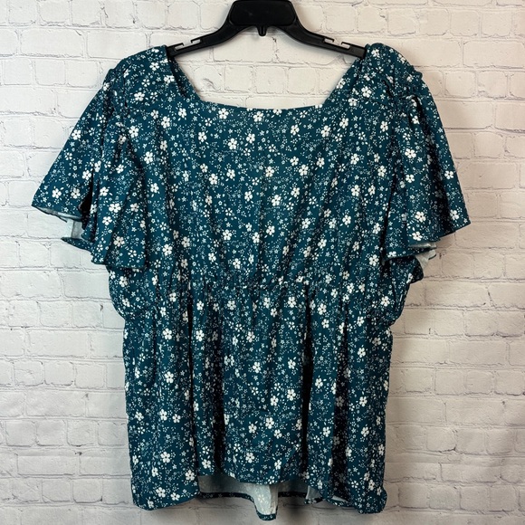 BloomChic Teal Floral Print Ruffle V Neck Top Plus Size 3X - Picture 6 of 6